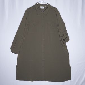 Linea Louis Dell Olio Tunic Top 3X Army Green Button Collar Pockets Roll Tab